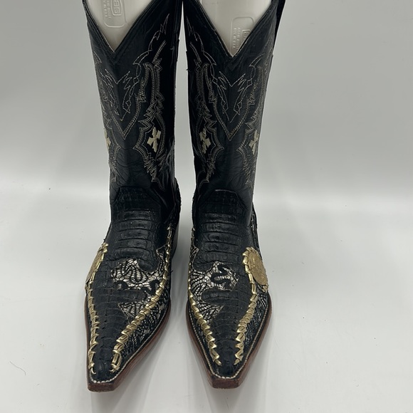 BOTAS 8 SEGUNDOS MENS SIZE 8 WESTERN COWBOY BLACK GOLD EMBROIDERED GRAPHIC BOOT - Picture 3 of 11
